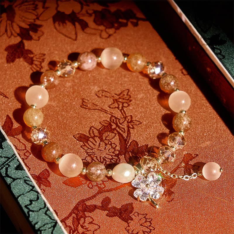Bracciale con bilanciere in quarzo rutilato, ametista, citrino, quadrifoglio e quarzo fragola verde Buddha Stones - Image 19