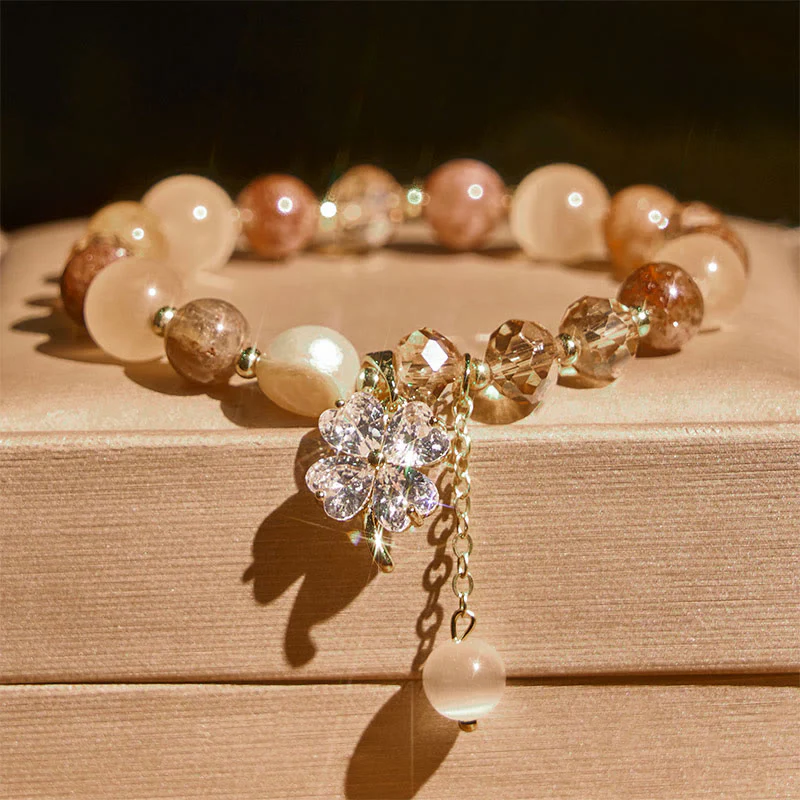Bracciale con bilanciere in quarzo rutilato, ametista, citrino, quadrifoglio e quarzo fragola verde Buddha Stones - Image 22