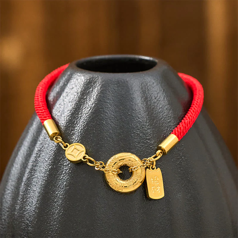 Bracciale con Buddha Stones Peace Buckle Attract Fortuna Titanium Steel Red String Connection - Image 4
