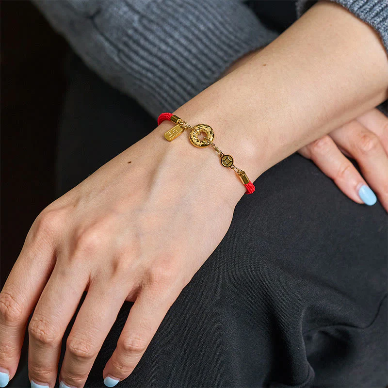 Bracciale con Buddha Stones Peace Buckle Attract Fortuna Titanium Steel Red String Connection - Image 5