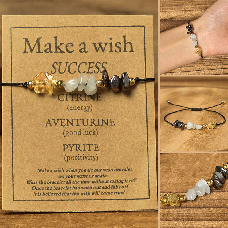 Bracciale con carta del successo in corda, citrino, avventurina verde e pirite di Buddha Stones