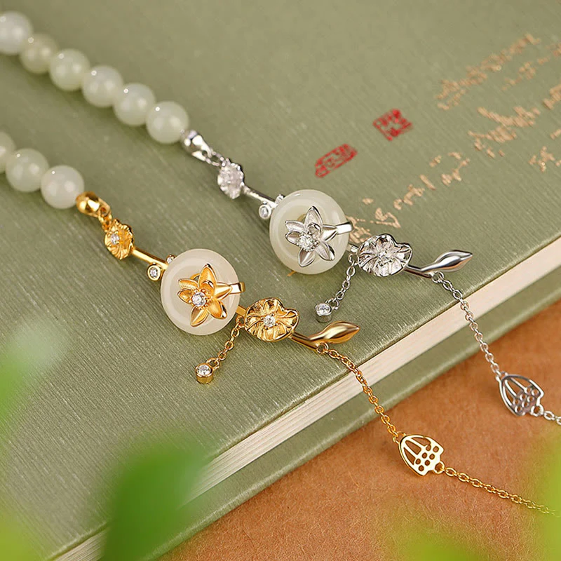 Bracciale con catena portafortuna in argento sterling 925 con fibbia della pace in giada Hetian Buddha Stones - Image 2