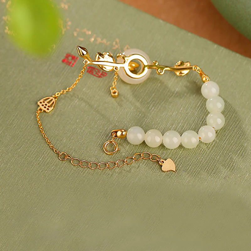 Bracciale con catena portafortuna in argento sterling 925 con fibbia della pace in giada Hetian Buddha Stones - Image 4