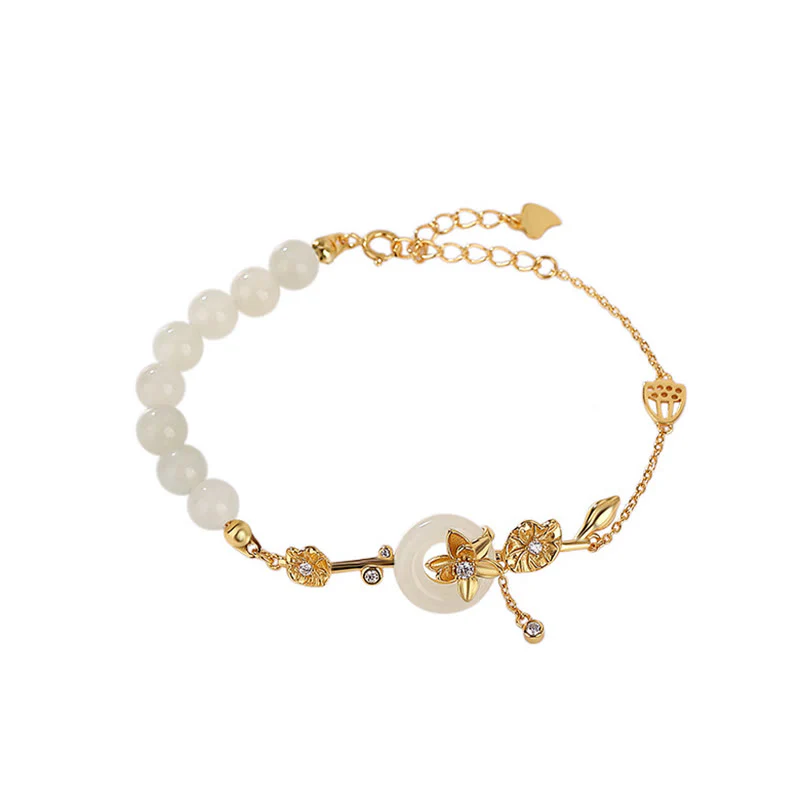 Bracciale con catena portafortuna in argento sterling 925 con fibbia della pace in giada Hetian Buddha Stones - Image 6