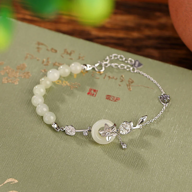 Bracciale con catena portafortuna in argento sterling 925 con fibbia della pace in giada Hetian Buddha Stones - Image 8