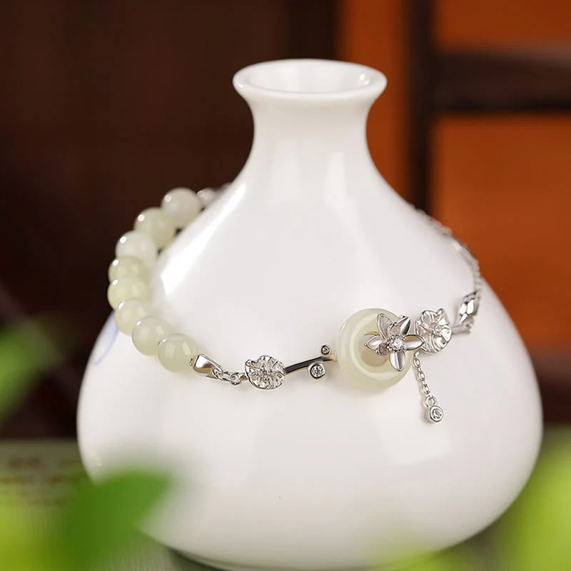 Bracciale con catena portafortuna in argento sterling 925 con fibbia della pace in giada Hetian Buddha Stones - Image 9