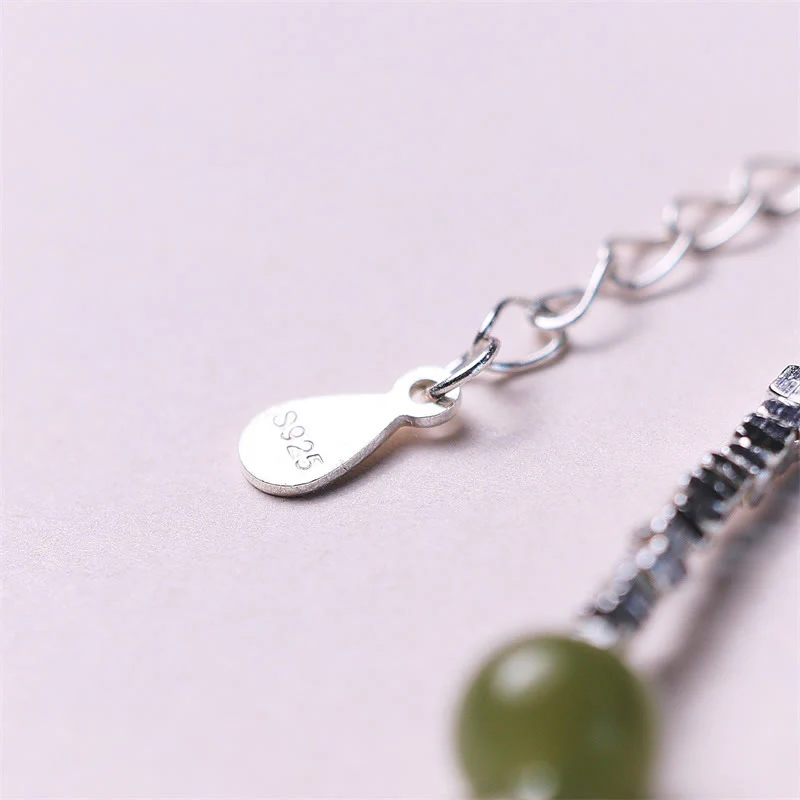 Bracciale con catena portafortuna in argento sterling 925 con perline di giada Hetian Buddha Stones - Image 4