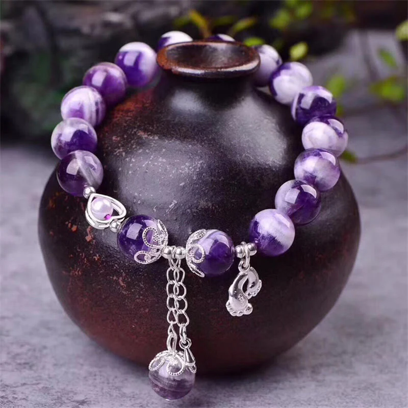 Bracciale con ciondolo a forma di cuore con piedi curativi in argento sterling 925, ametista naturale , Buddha Stones - Image 2