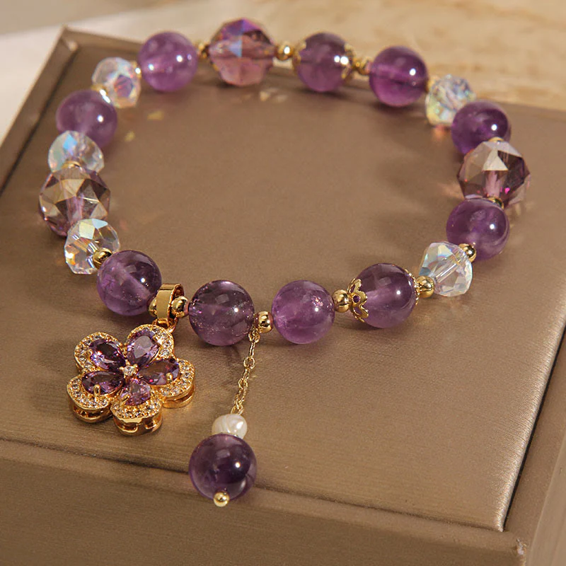Bracciale con ciondolo a forma di fiore di perla di ametista naturale e trasformazione positiva - Image 3