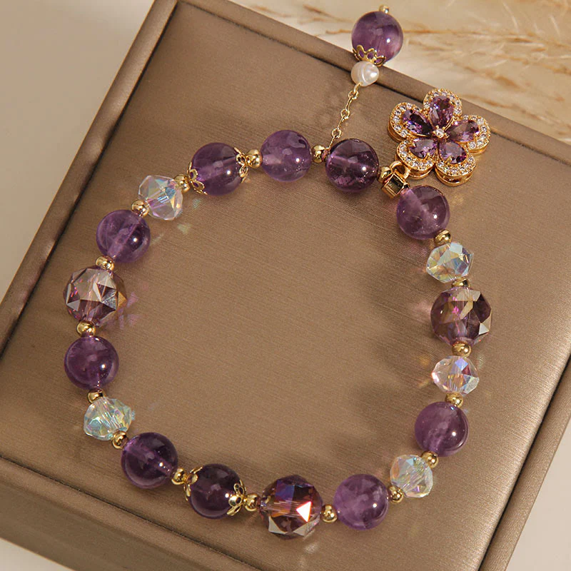 Bracciale con ciondolo a forma di fiore di perla di ametista naturale e trasformazione positiva - Image 4