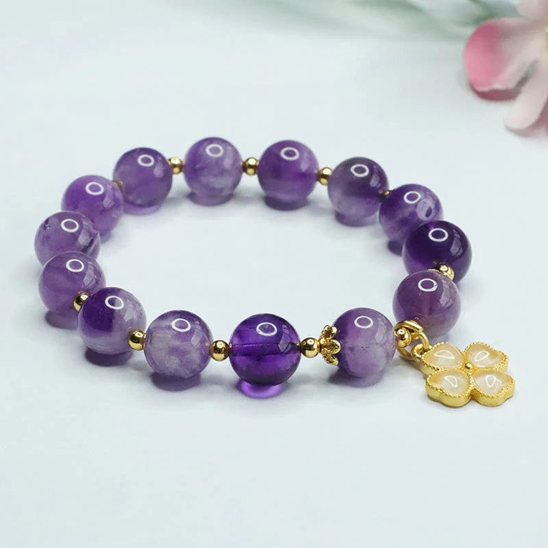 Bracciale con ciondolo a forma di quadrifoglio Buddha Stones, cristallo di ametista naturale e pace interiore - Image 7