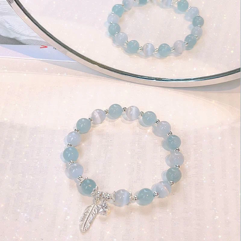 Bracciale con ciondolo a forma di stella di piuma con occhio di gatto e acquamarina in argento sterling 925 Buddha Stones - Image 7