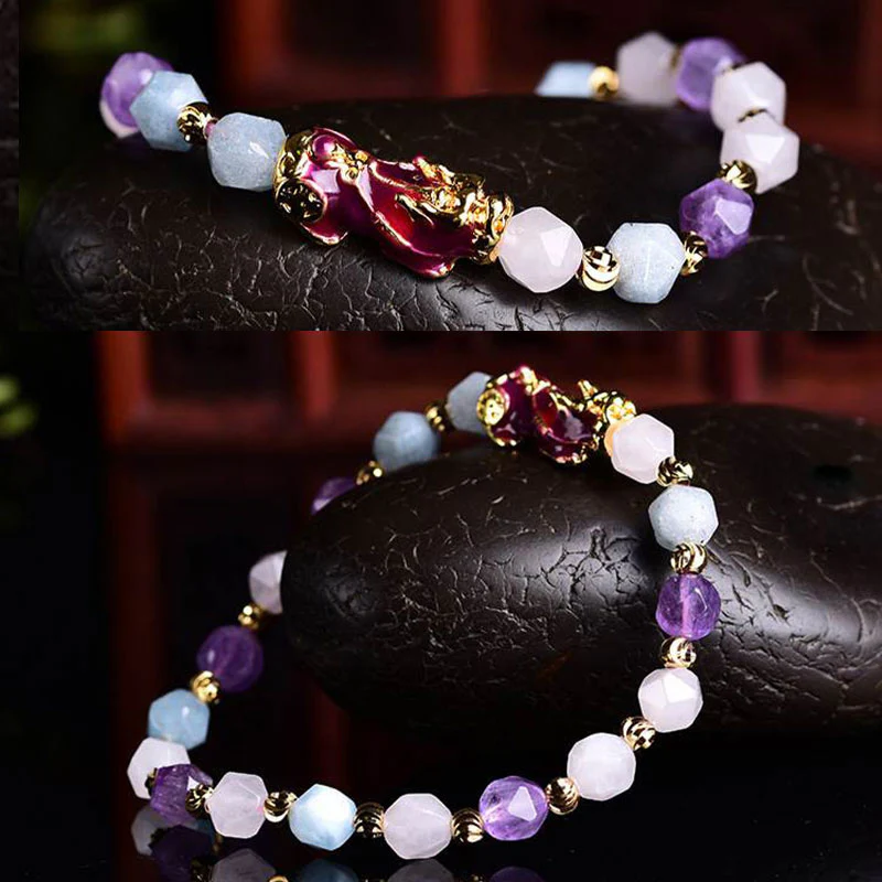 Bracciale con ciondolo Pixiu della fortuna in ametista naturale - Image 4