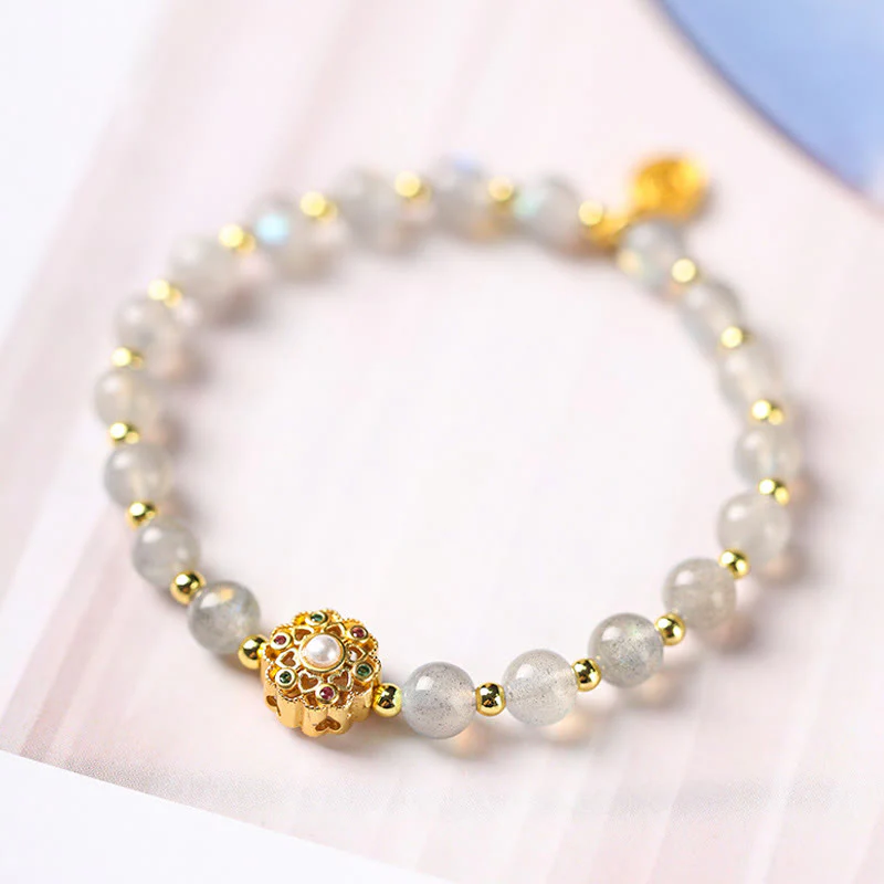Bracciale con ciondolo positivo Fu Character Buddha Stones placcato oro 14K, quarzo fragola naturale Labradorite Sun Stone - Image 6