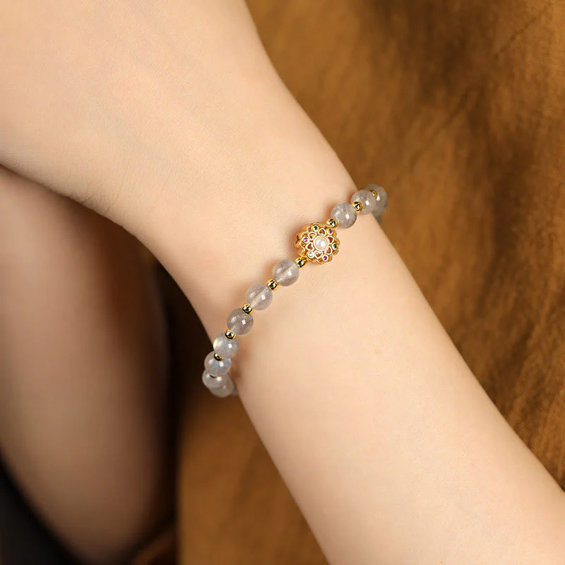 Bracciale con ciondolo positivo Fu Character Buddha Stones placcato oro 14K, quarzo fragola naturale Labradorite Sun Stone - Image 8