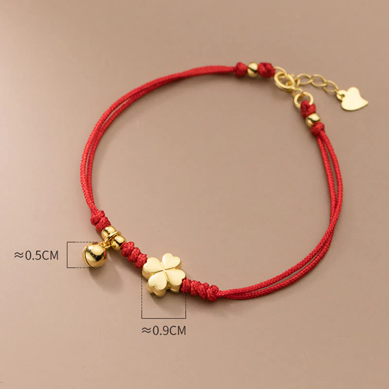 Bracciale con cordino rosso a forma di quadrifoglio placcato oro in argento sterling 925 Buddha Stones - Image 9