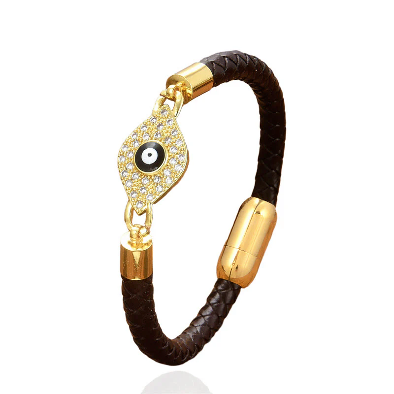 Bracciale con fibbia in metallo e pelle con protezione contro il malocchio Buddha Stones - Image 4