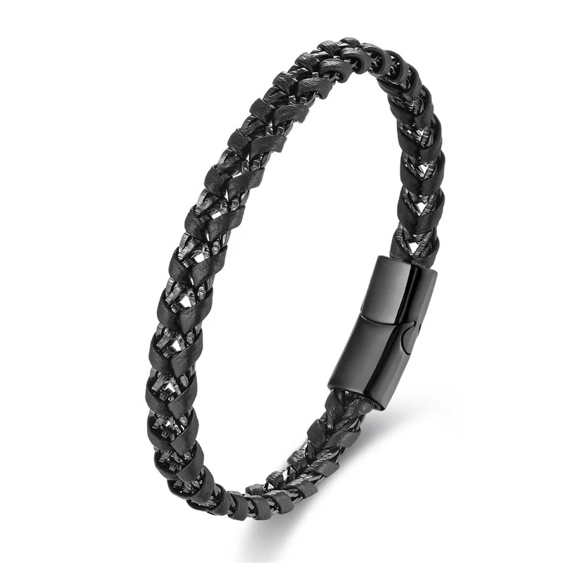 Bracciale con fibbia in pelle multistrato in acciaio al titanio con design intrecciato Buddha Stones - Image 8