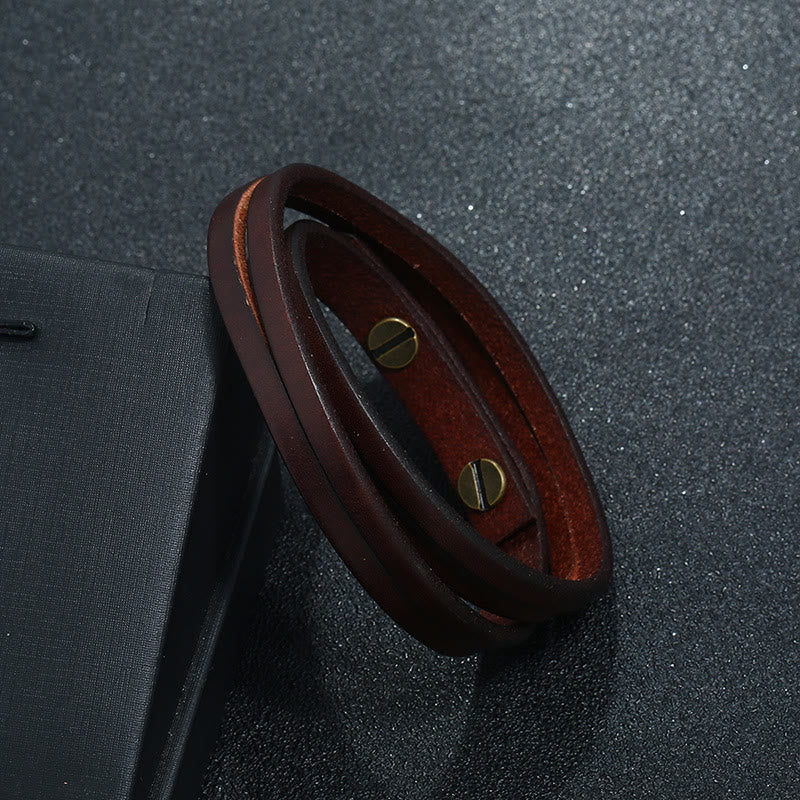 Bracciale con fibbia in pelle multistrato vintage Buddha Stones - Image 2