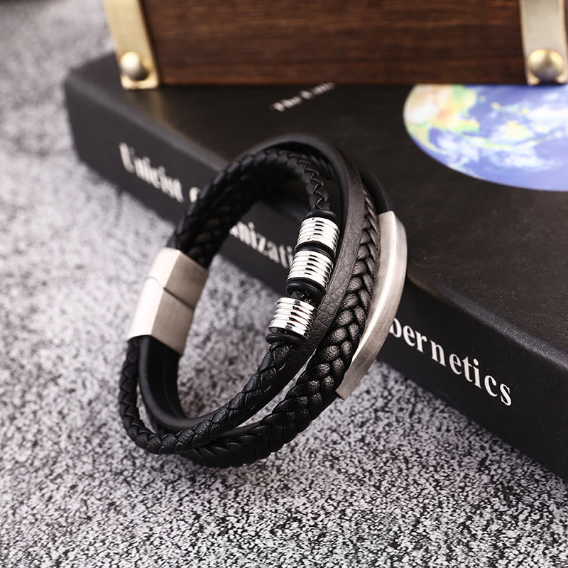 Bracciale con fibbia magnetica intrecciata in acciaio al titanio multistrato in pelle Buddha Stones - Image 10