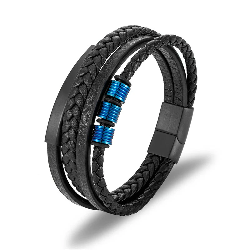 Bracciale con fibbia magnetica intrecciata in acciaio al titanio multistrato in pelle Buddha Stones - Image 19