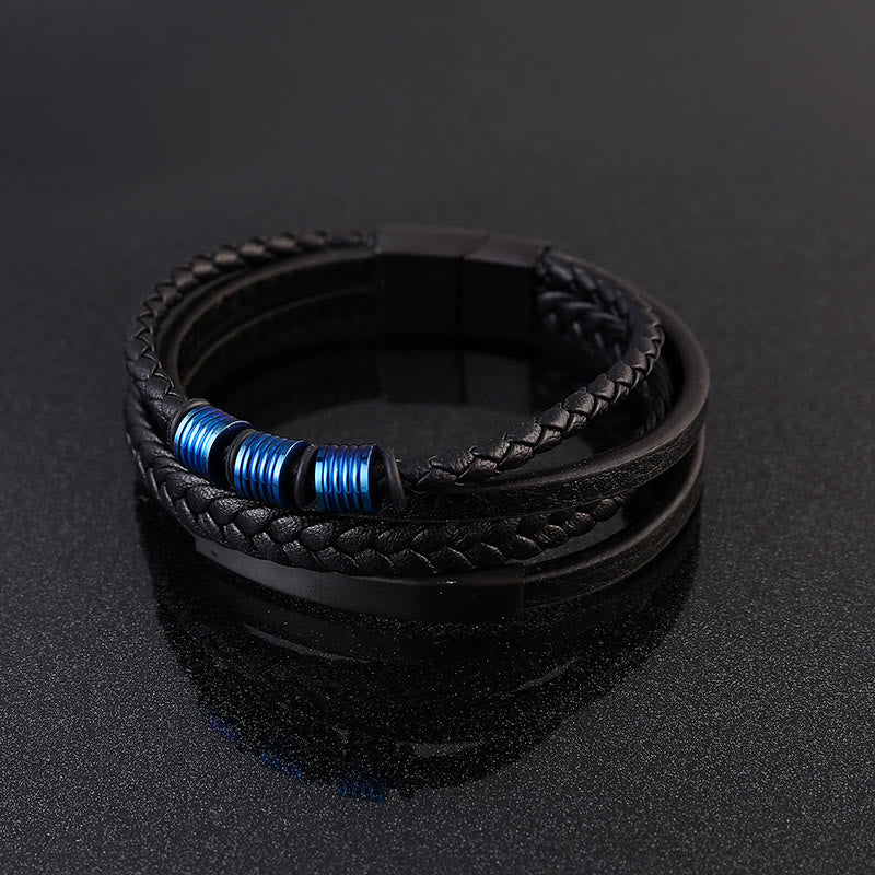 Bracciale con fibbia magnetica intrecciata in acciaio al titanio multistrato in pelle Buddha Stones - Image 23