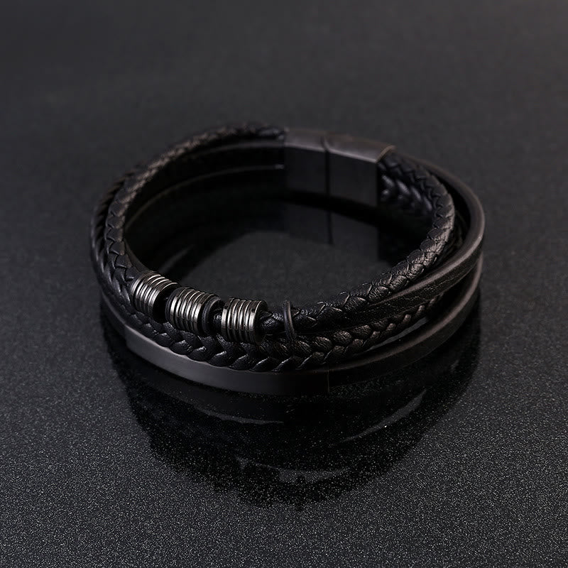 Bracciale con fibbia magnetica intrecciata in acciaio al titanio multistrato in pelle Buddha Stones - Image 5