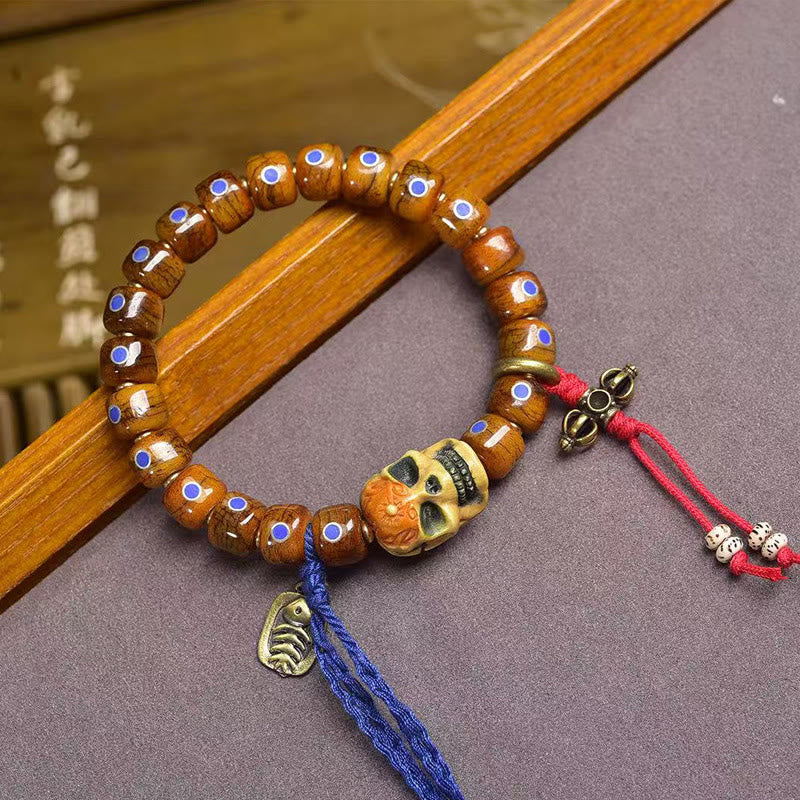 Bracciale con perline di osso tibetane Buddha Stones, il Signore della Foresta dei Cadaveri, che tiene lontani gli spiriti maligni