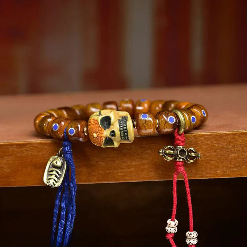 Bracciale con perline di osso tibetane Buddha Stones, il Signore della Foresta dei Cadaveri, che tiene lontani gli spiriti maligni - Image 4