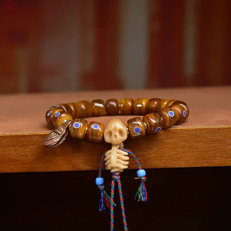Bracciale con perline di osso tibetane Buddha Stones, il Signore della Foresta dei Cadaveri, che tiene lontani gli spiriti maligni - Image 9