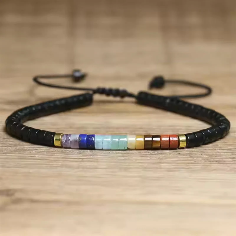 Bracciale con perline distanziatrici in onice nero e cristallo bianco naturale Buddha Stones - Image 8