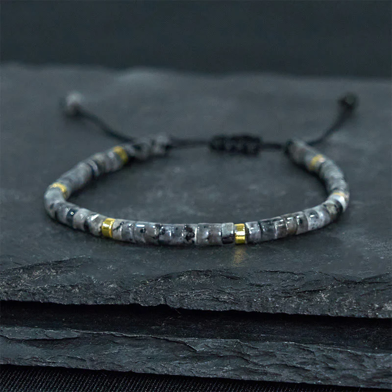 Bracciale con perline distanziatrici in pietra nera naturale con glitter Buddha Stones - Image 2