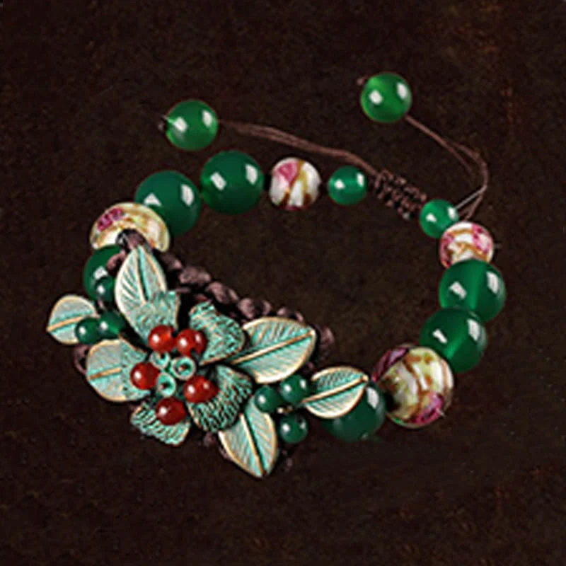 Bracciale con supporto a nodo intrecciato in perline di vetro agata verde Buddha Stones - Image 3