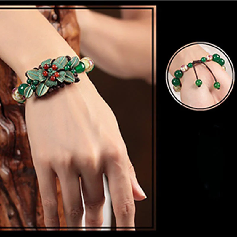 Bracciale con supporto a nodo intrecciato in perline di vetro agata verde Buddha Stones - Image 9