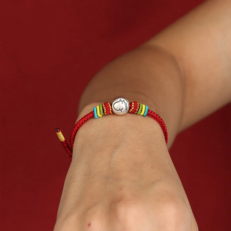 Bracciale della fede intrecciato con corda rossa in argento sterling 999 "Buddha Stones Year of the Horse" - Image 4
