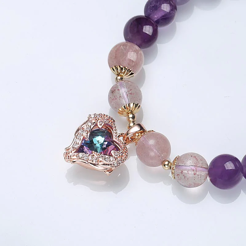 Bracciale della fortuna in cristallo di quarzo fragola e ametista naturale - Image 3