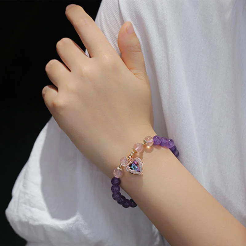 Bracciale della fortuna in cristallo di quarzo fragola e ametista naturale - Image 4