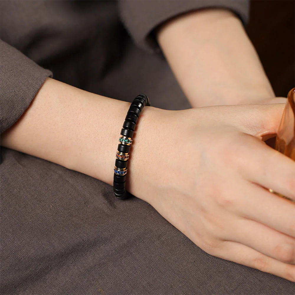 Bracciale della pace con zirconi, piccole foglie di sandalo rosso e Buddha Stones in legno di ebano - Image 5