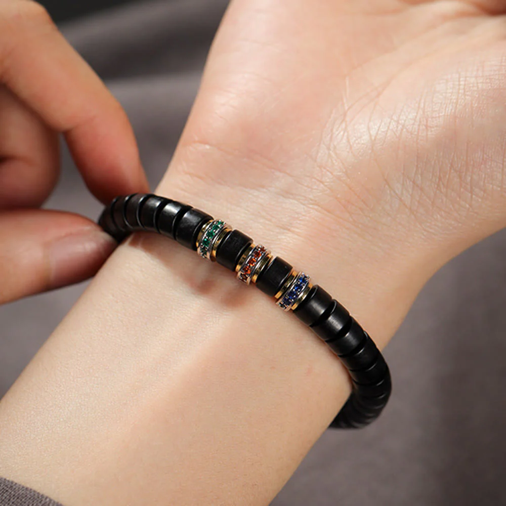 Bracciale della pace con zirconi, piccole foglie di sandalo rosso e Buddha Stones in legno di ebano - Image 6