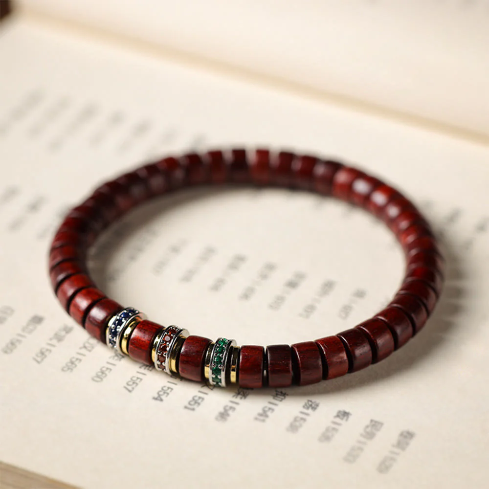 Bracciale della pace con zirconi, piccole foglie di sandalo rosso e Buddha Stones in legno di ebano - Image 8