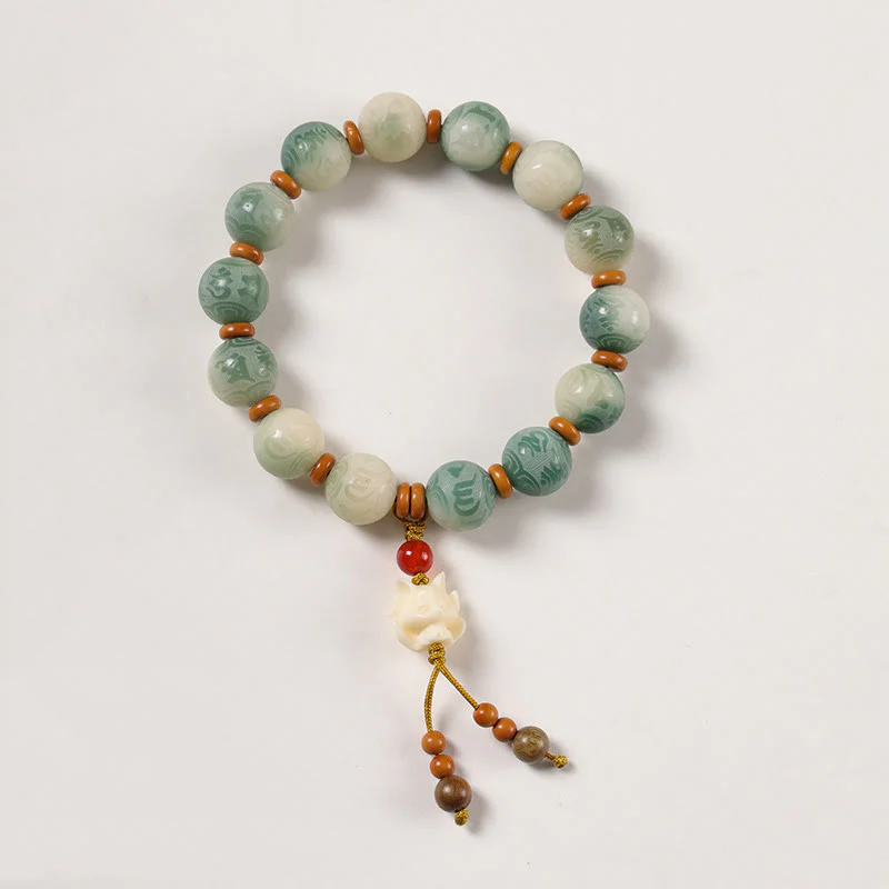 Bracciale della pace in zakiram intagliato con Buddha Stones e semi di Bodhi sfumati, Om Mani Padme Hum - Image 10