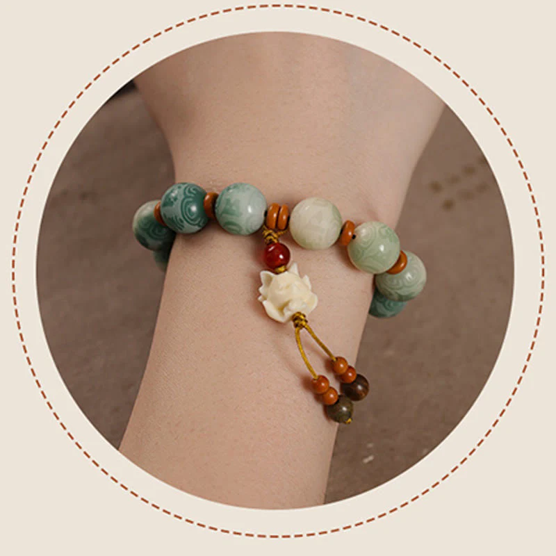 Bracciale della pace in zakiram intagliato con Buddha Stones e semi di Bodhi sfumati, Om Mani Padme Hum - Image 14