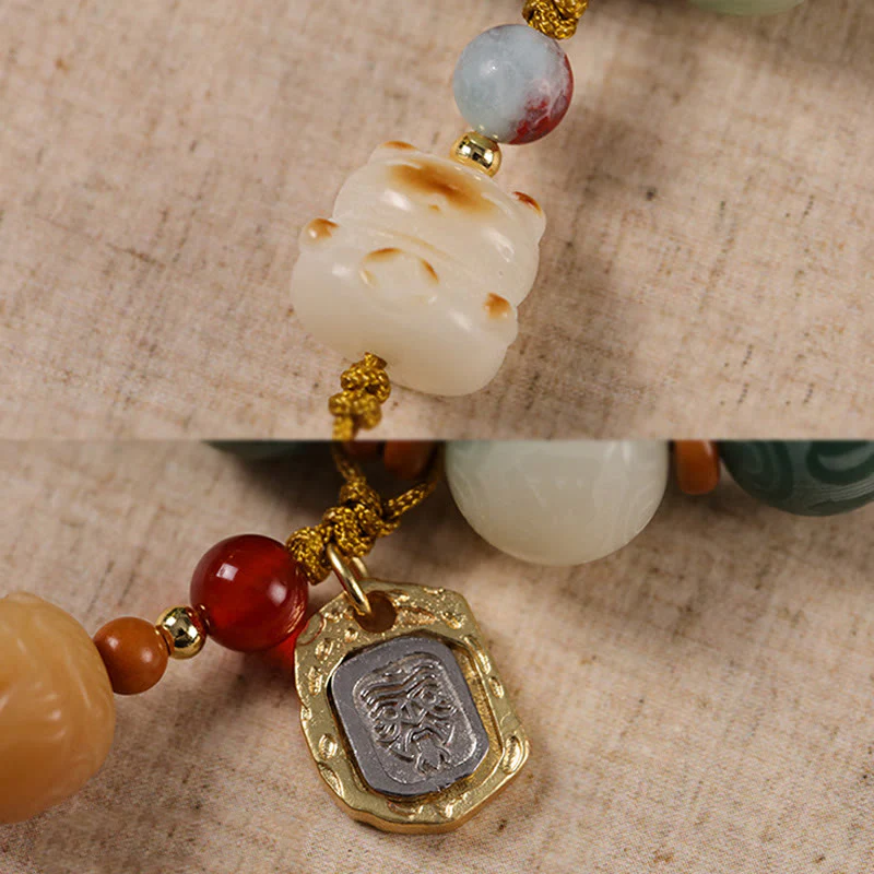 Bracciale della pace in zakiram intagliato con Buddha Stones e semi di Bodhi sfumati, Om Mani Padme Hum - Image 15