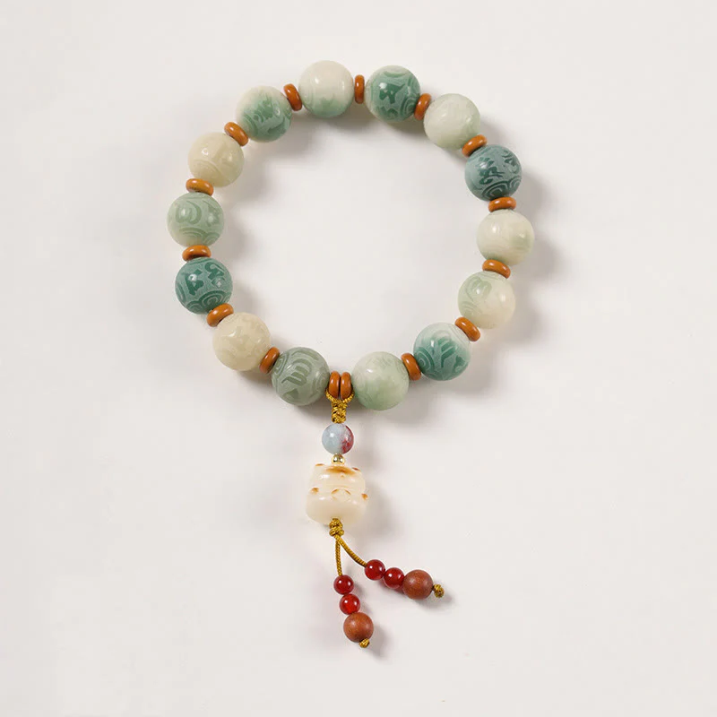 Bracciale della pace in zakiram intagliato con Buddha Stones e semi di Bodhi sfumati, Om Mani Padme Hum - Image 6