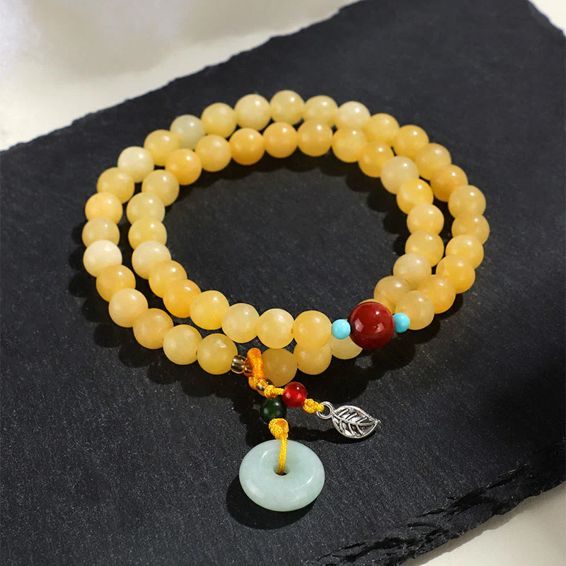 Bracciale della ricchezza con fibbia della pace a doppio giro in Buddha Stones e topazio - Image 3