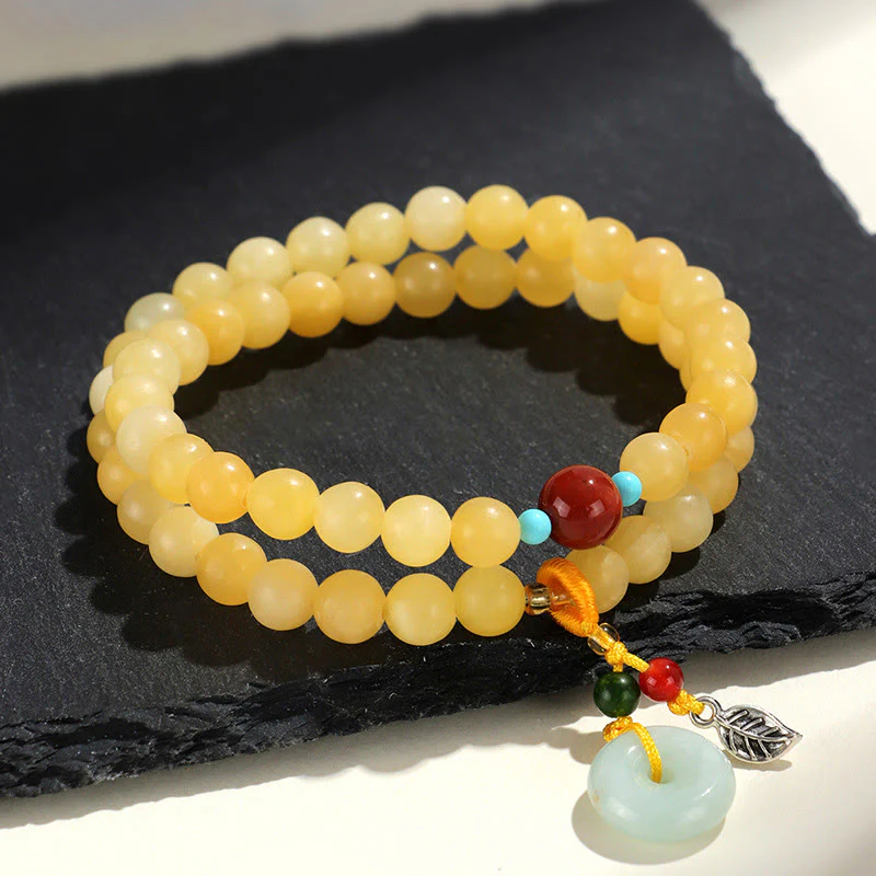 Bracciale della ricchezza con fibbia della pace a doppio giro in Buddha Stones e topazio - Image 4