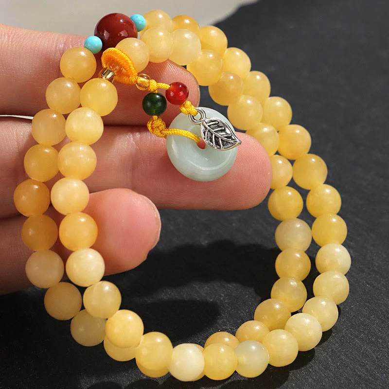 Bracciale della ricchezza con fibbia della pace a doppio giro in Buddha Stones e topazio - Image 6