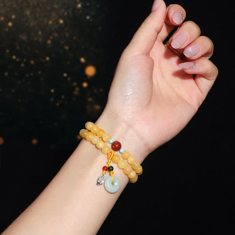 Bracciale della ricchezza con fibbia della pace a doppio giro in Buddha Stones e topazio - Image 8
