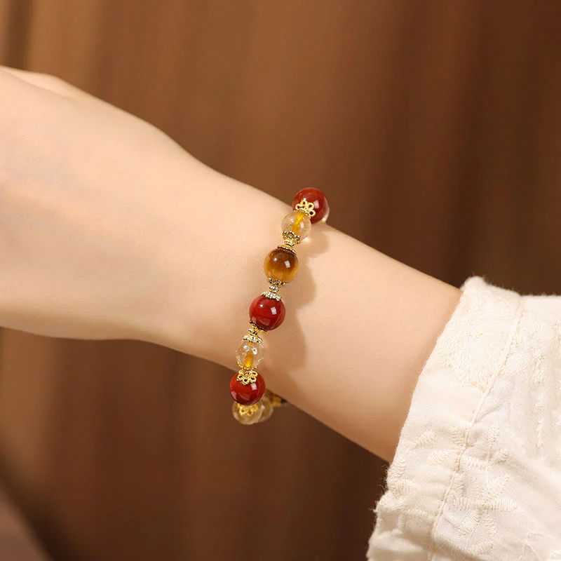 Bracciale della ricchezza con perle di occhio di tigre, quarzo rutilato dorato naturale Buddha Stones - Image 10