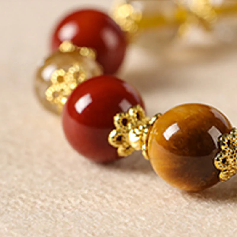 Bracciale della ricchezza con perle di occhio di tigre, quarzo rutilato dorato naturale Buddha Stones - Image 13